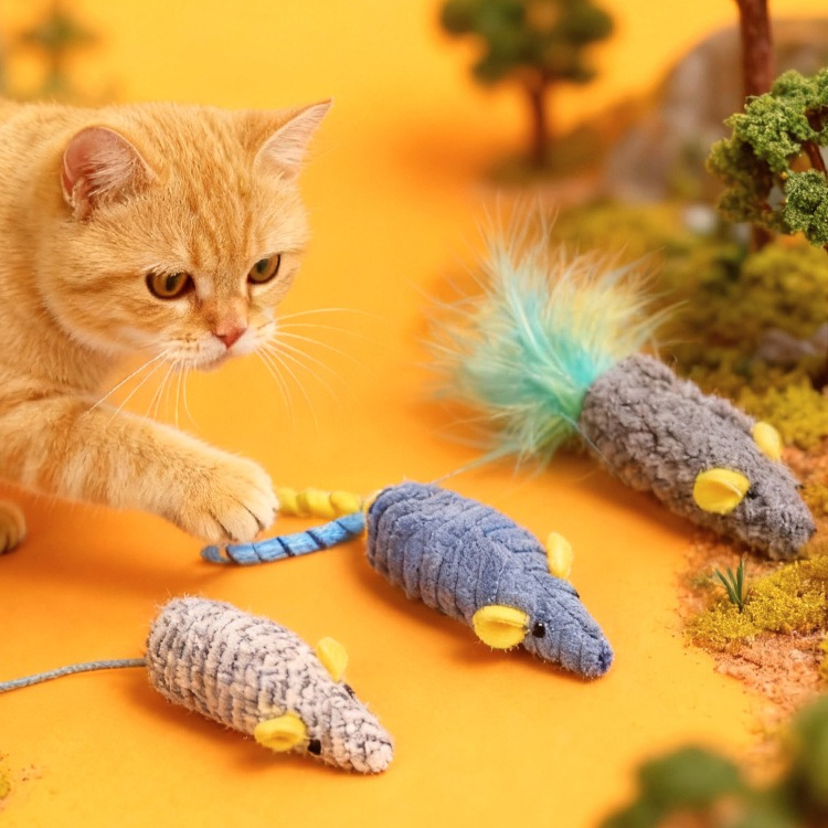 Catnip Interactive Plush Mouse - Kedi Oyuncakları 3 adet Peluş Simüle