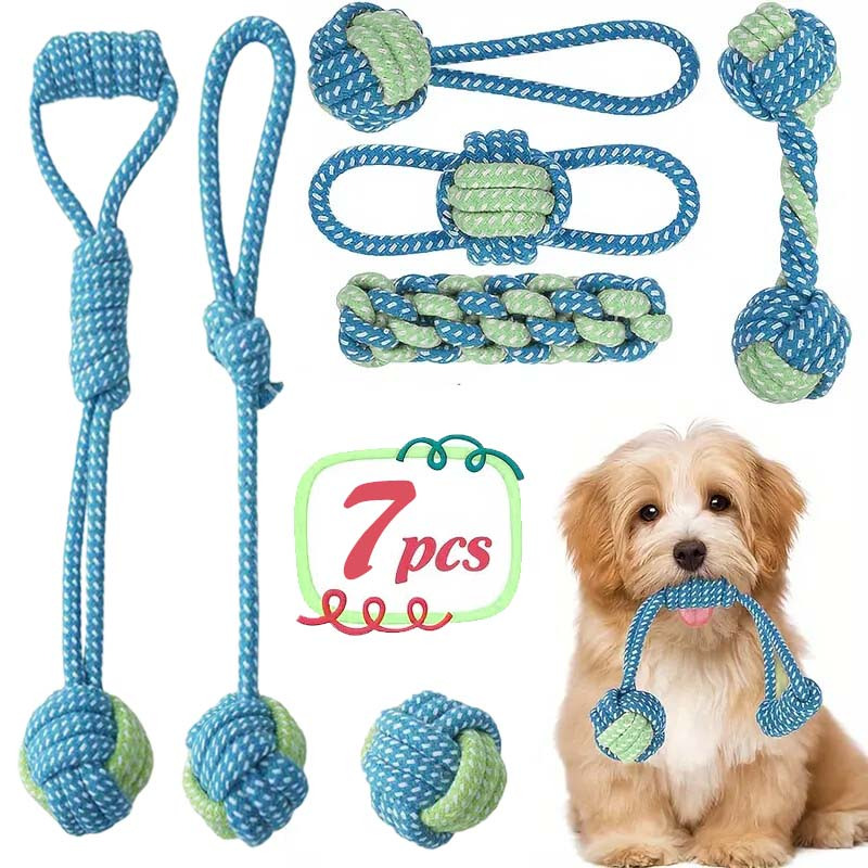 Dog Rope Toy Aggressive Chewers - 7 adet İnteraktif Düğüm Oyuncakları Dayanıklı