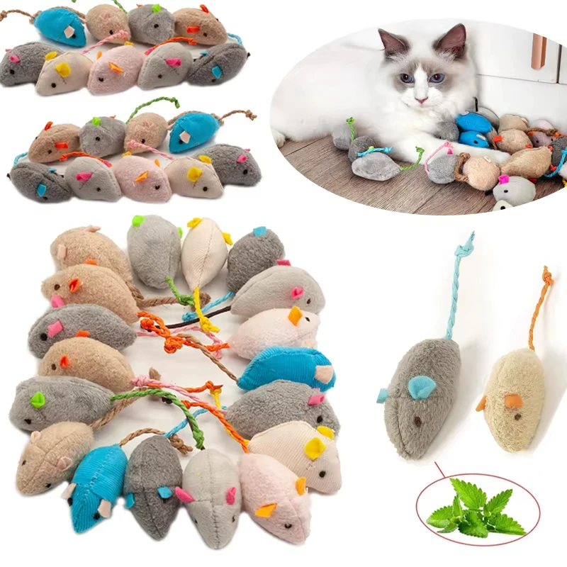 Catnip Interactive Plush Mouse - 5 adet çıngıraklı kedi fare oyuncağı,