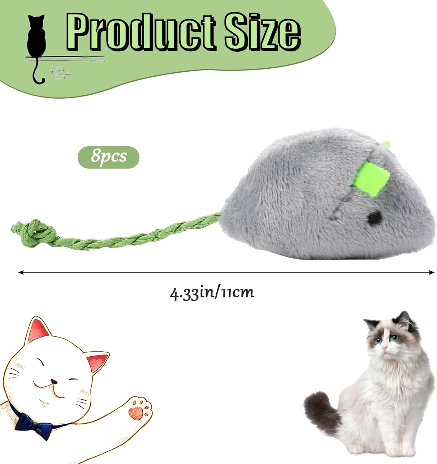 8 adet rastgele paketlenmiş in - Catnip Interactive Plush Mouse incelemesi ve fiyatı